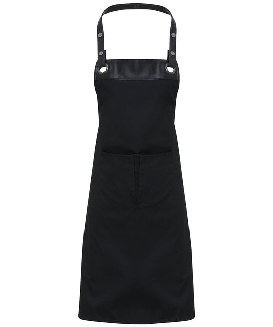 Contemporary Premier Espresso Bib Apron with Faux Leather Trim