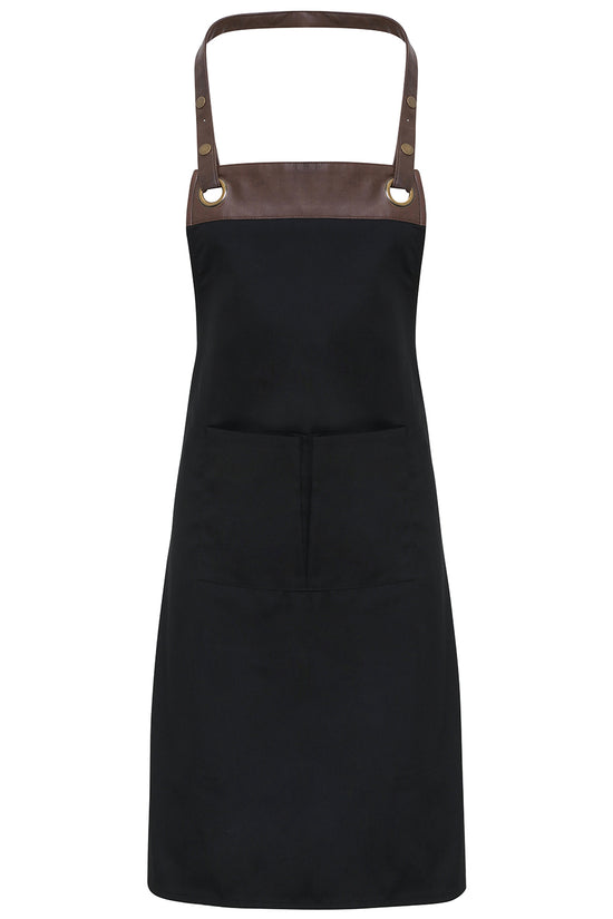 Contemporary Premier Espresso Bib Apron with Faux Leather Trim