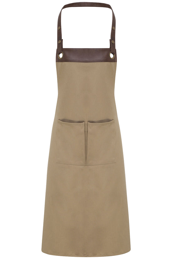 Contemporary Premier Espresso Bib Apron with Faux Leather Trim
