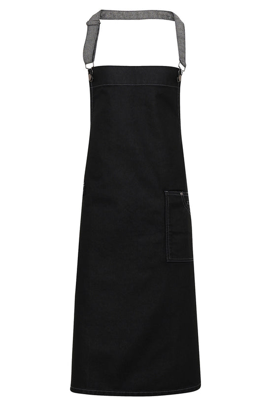 Waxed Denim Bib Apron with Oversized Pocket