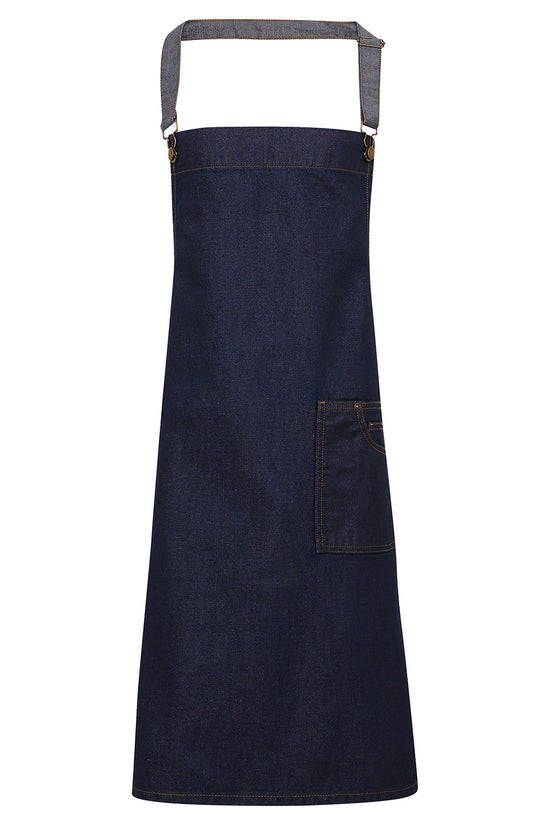 Waxed Denim Bib Apron with Oversized Pocket