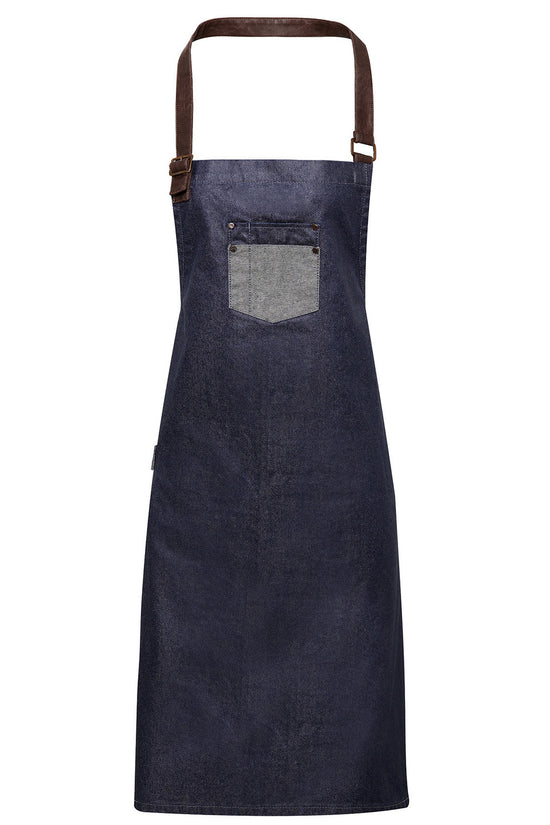 Vintagestyle Denim Bib Apron with Faux Leather Detailing