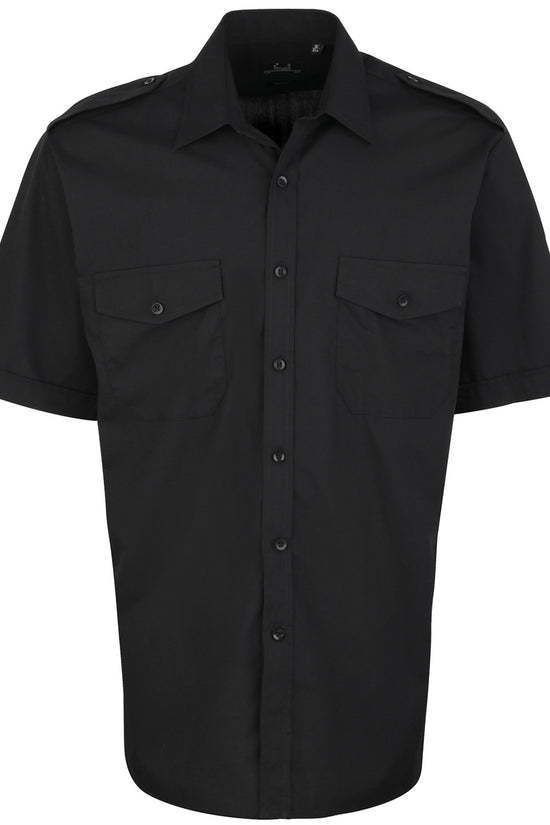 Mens Short Sleeve Pilot Shirt with Stiffened Collar Epaulettes