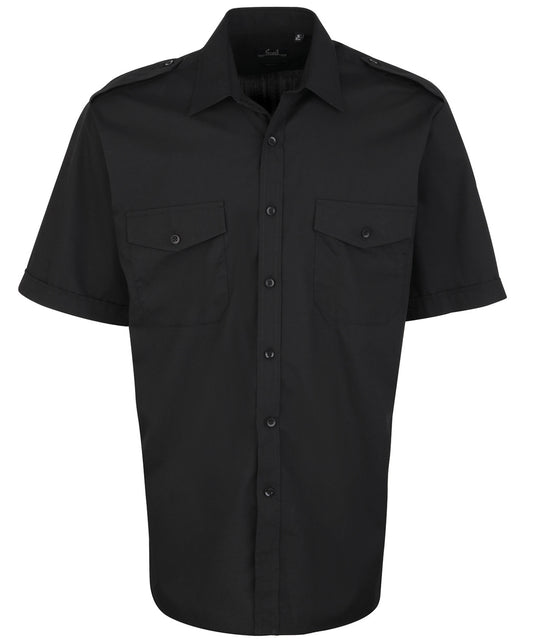 Mens Short Sleeve Pilot Shirt with Stiffened Collar Epaulettes