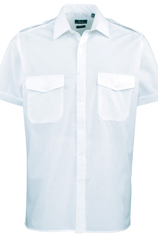 Mens Short Sleeve Pilot Shirt with Stiffened Collar Epaulettes