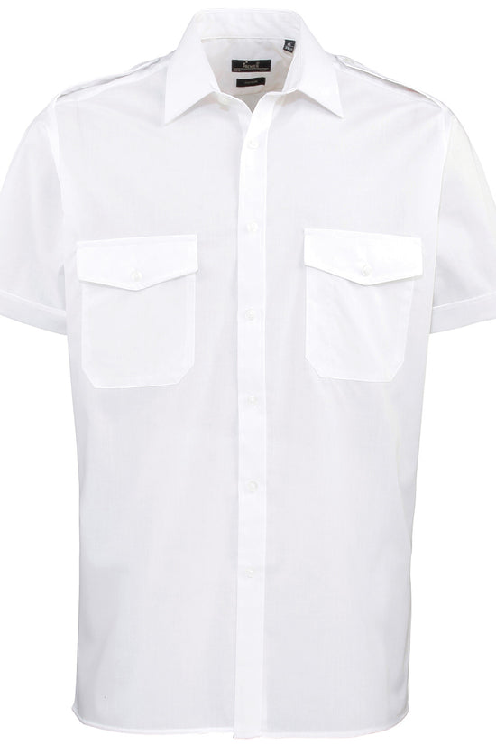 Mens Short Sleeve Pilot Shirt with Stiffened Collar Epaulettes