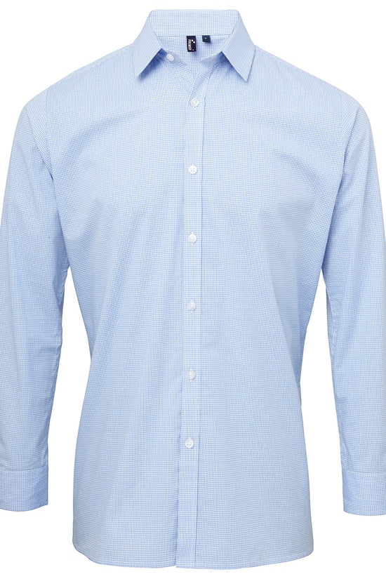 Premier Microcheck Gingham Long Sleeve Cotton Shirt for Men