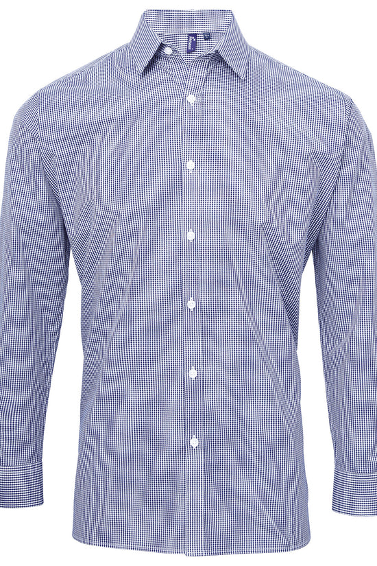 Premier Microcheck Gingham Long Sleeve Cotton Shirt for Men