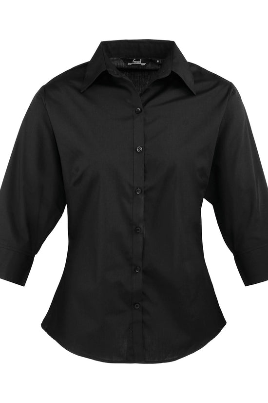 Premier Womens Sleeve Poplin Blouse Soft Collar Rounded Hem Plus Sizes