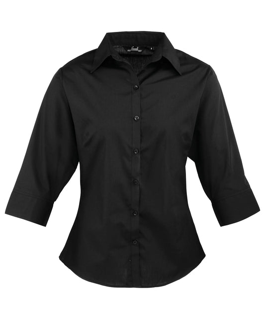 Premier Womens Sleeve Poplin Blouse Soft Collar Rounded Hem Plus Sizes