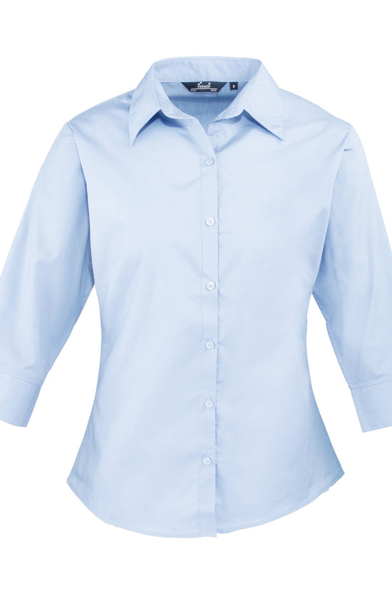 Premier Womens Sleeve Poplin Blouse Soft Collar Rounded Hem Plus Sizes