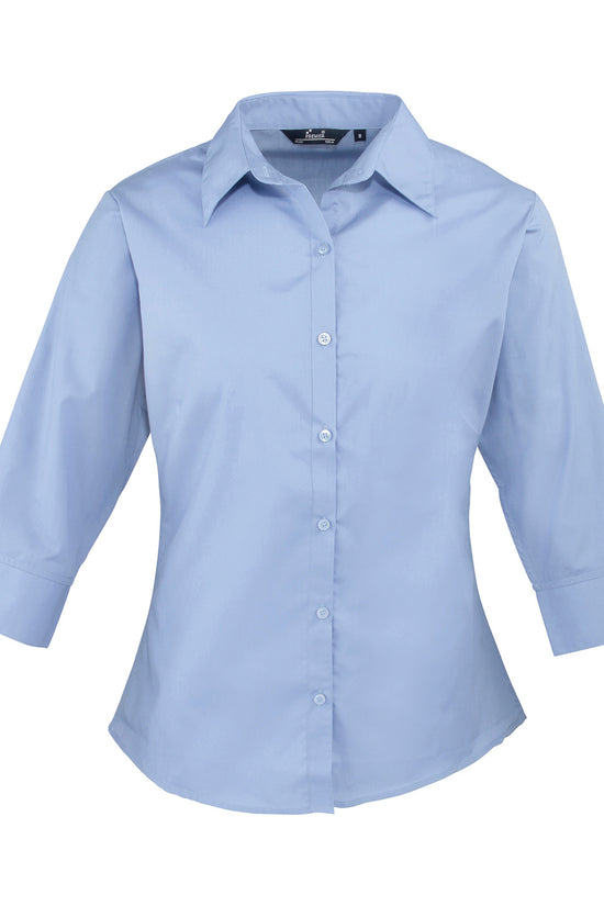 Premier Womens Sleeve Poplin Blouse Soft Collar Rounded Hem Plus Sizes