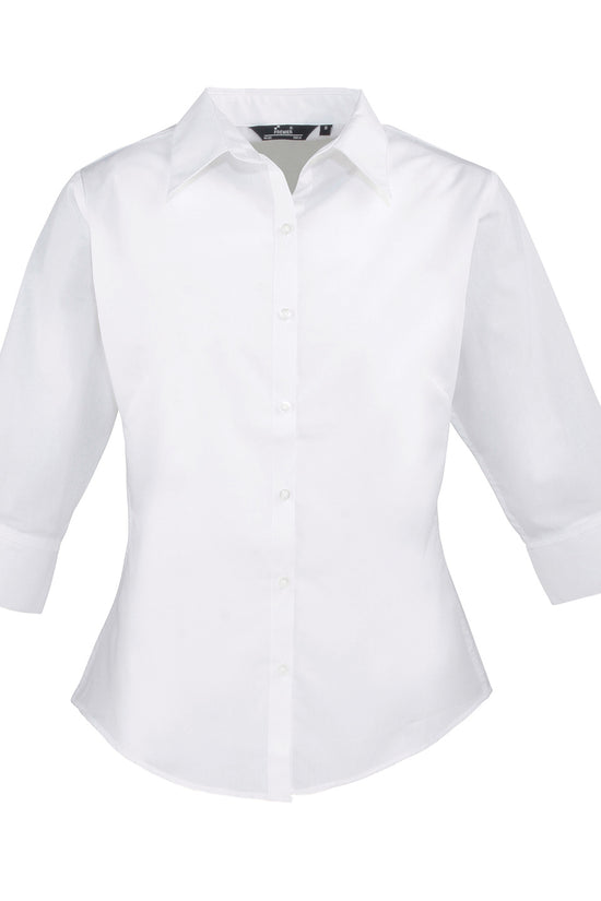 Premier Womens Sleeve Poplin Blouse Soft Collar Rounded Hem Plus Sizes