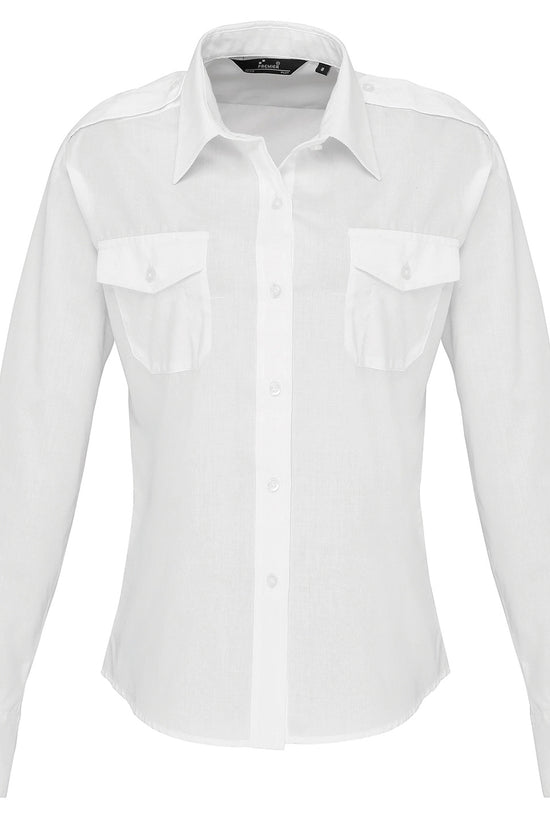 Premier Womens Long Sleeve Pilot Shirt with Epaulette Tabs