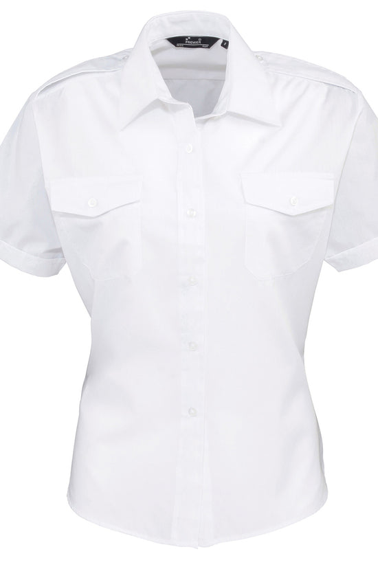 Womens Short Sleeve Pilot Blouse Plus Sizes Stiffened Collar