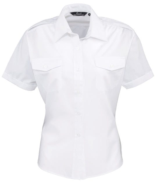 Womens Short Sleeve Pilot Blouse Plus Sizes Stiffened Collar