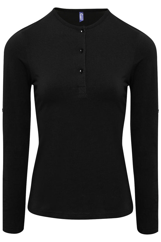 Womens Roll Sleeve Tee with Button Tab Detail