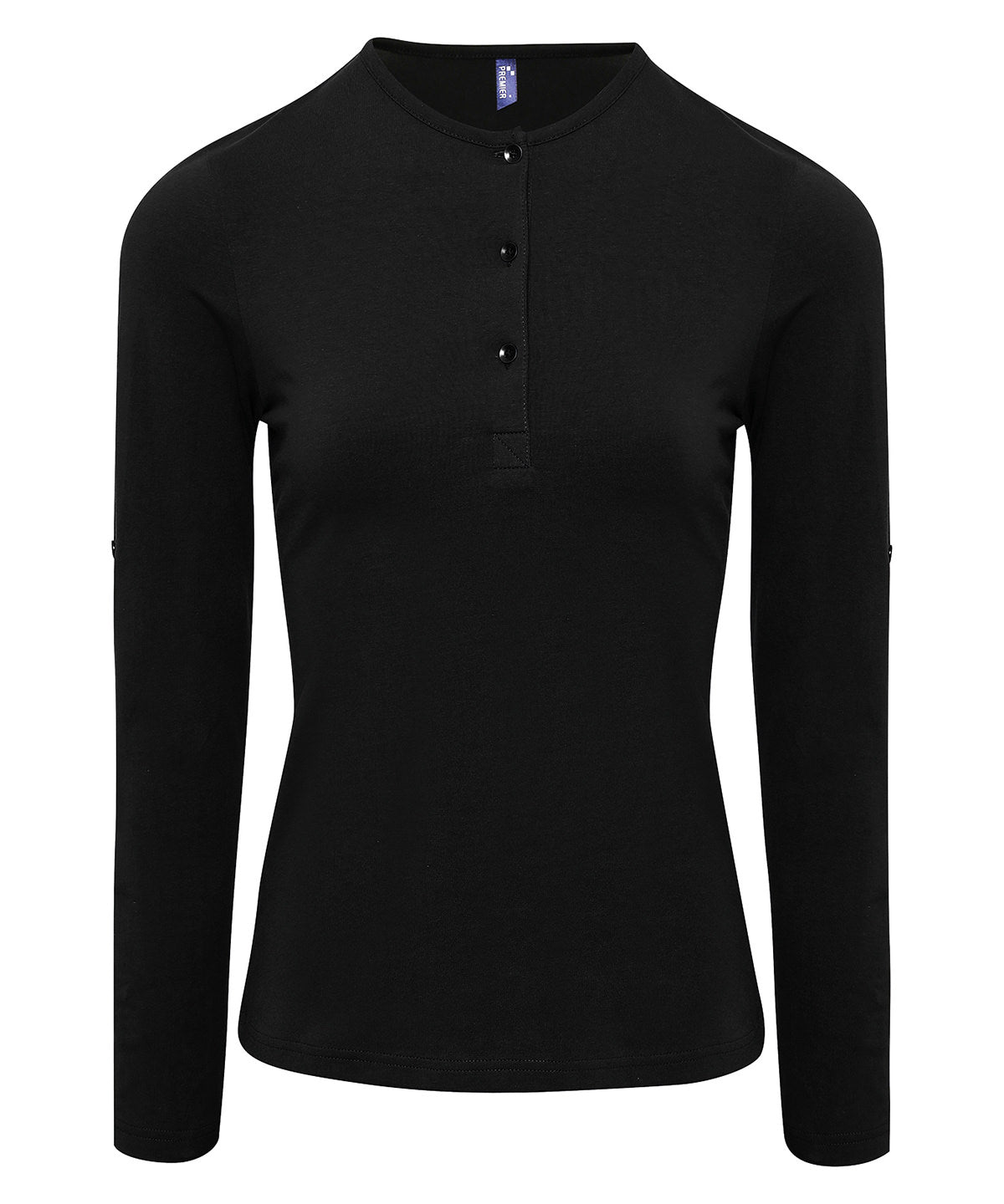 Womens Roll Sleeve Tee with Button Tab Detail