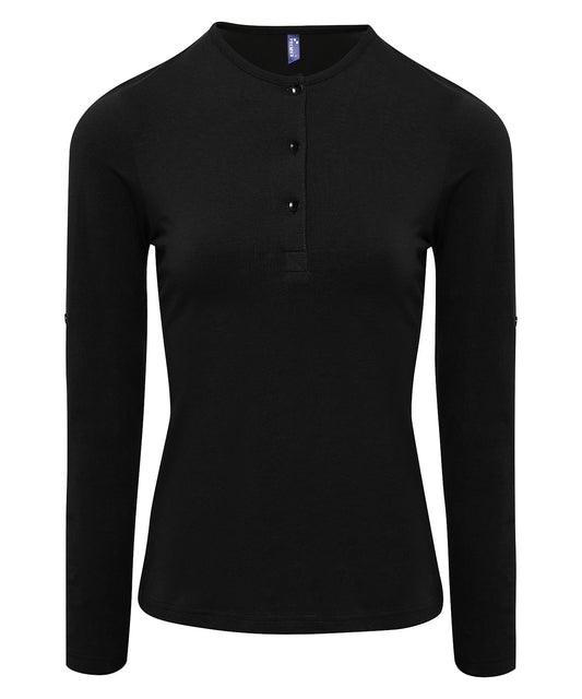 Womens Roll Sleeve Tee with Button Tab Detail