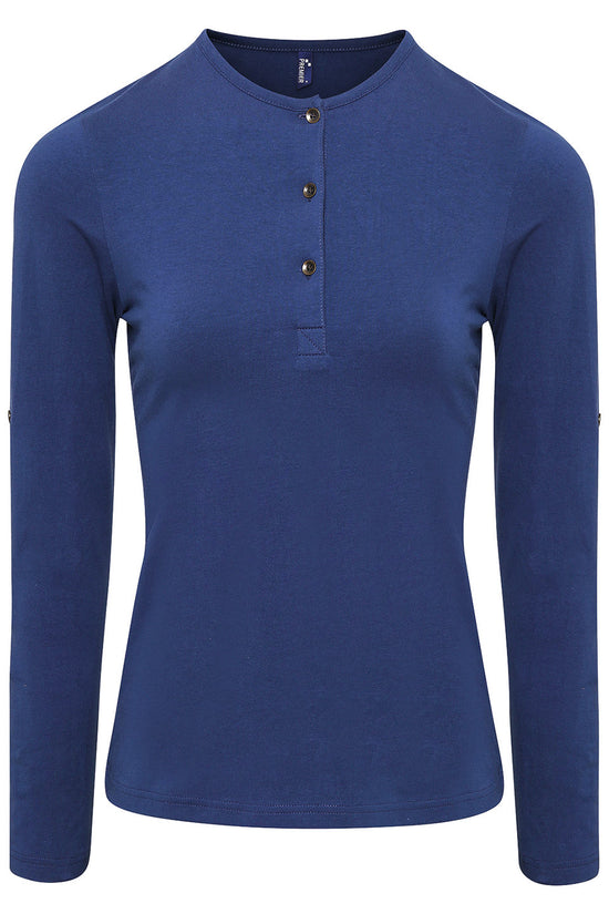 Womens Roll Sleeve Tee with Button Tab Detail