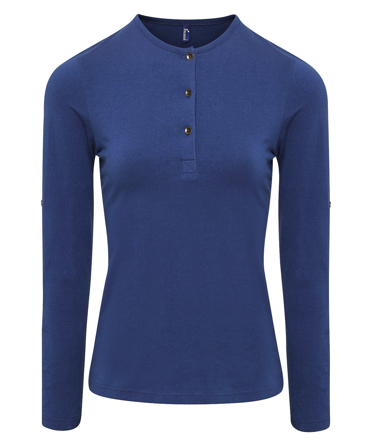 Womens Roll Sleeve Tee with Button Tab Detail