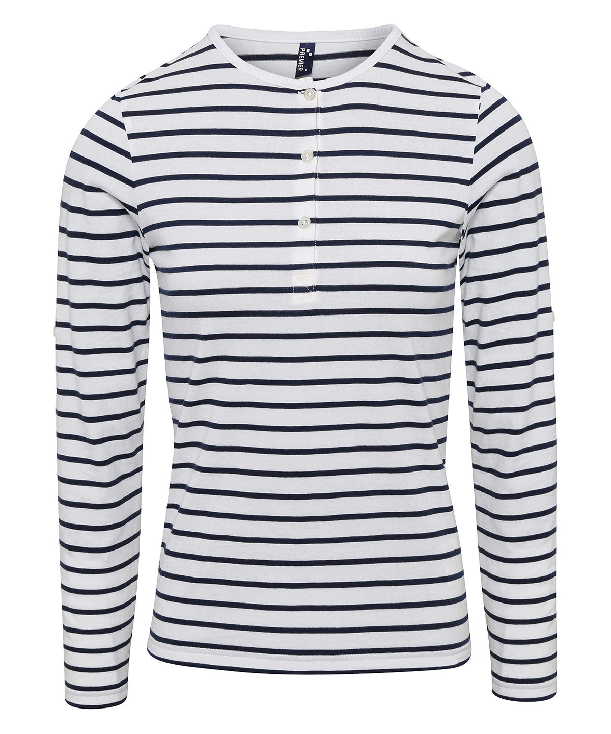 Womens Roll Sleeve Tee with Button Tab Detail