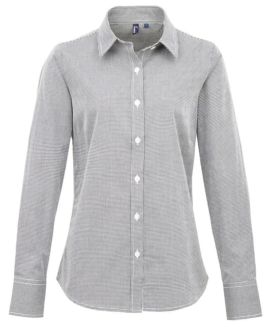 Premier Womens Gingham Long Sleeve Cotton Shirt