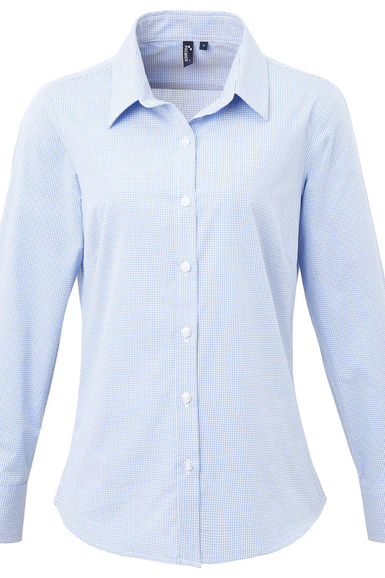 Premier Womens Gingham Long Sleeve Cotton Shirt
