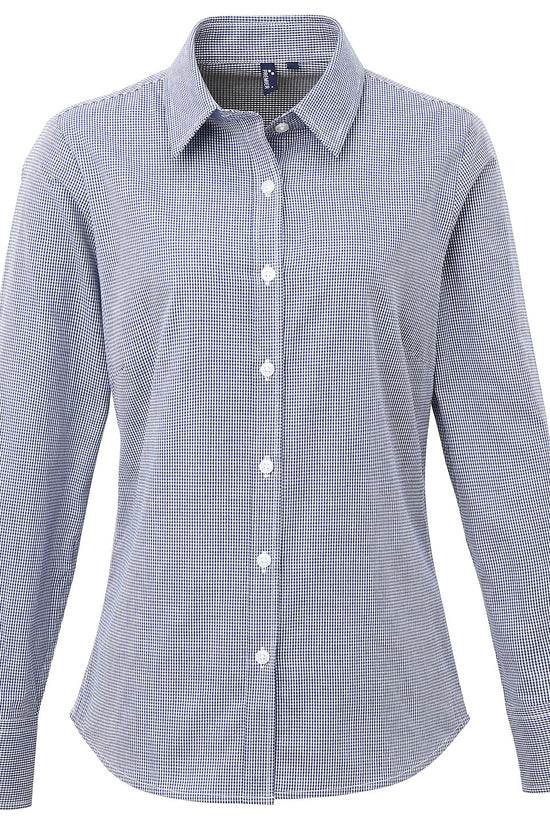 Premier Womens Gingham Long Sleeve Cotton Shirt
