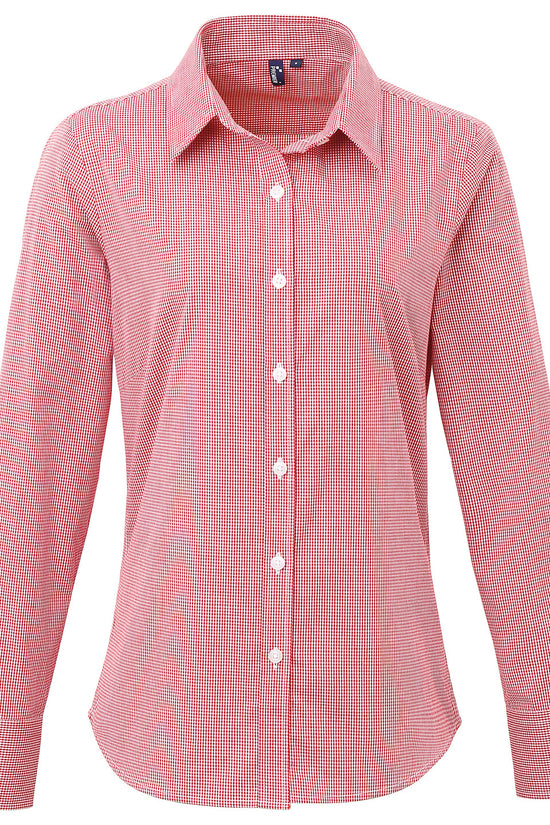 Premier Womens Gingham Long Sleeve Cotton Shirt
