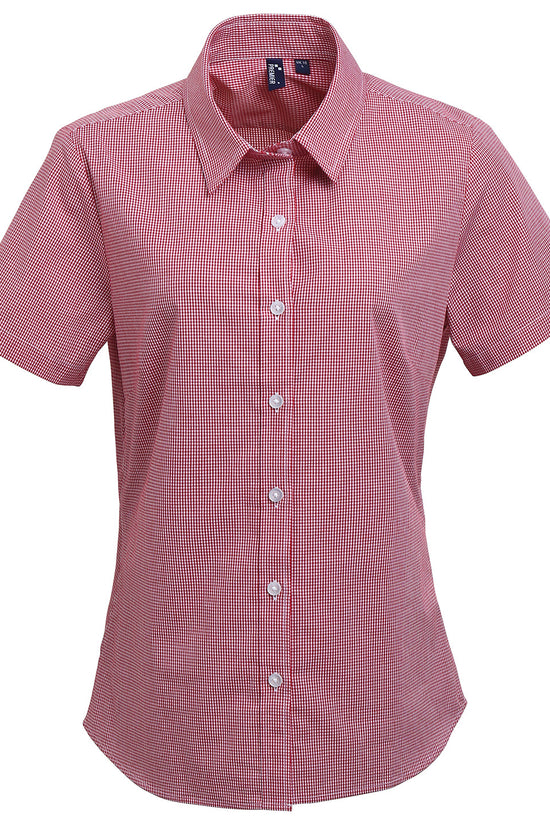 Premier Womens Gingham Short Sleeve Cotton Shirt
