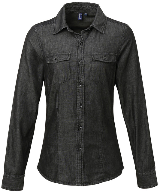 Premier Womens Denim Shirt with Contrast Stitch Detail