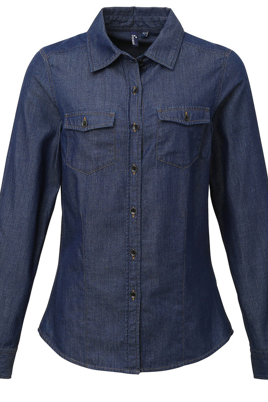 Premier Womens Denim Shirt with Contrast Stitch Detail