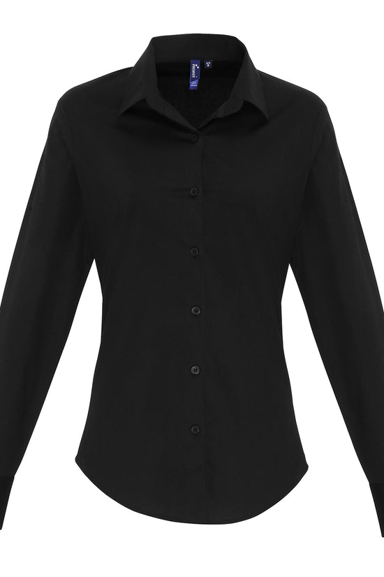 Stretch Fit Cotton Poplin Long Sleeve Blouse for Women