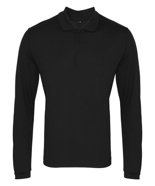 Mens Long Sleeve MoistureWicking Polo Shirt Premier Coolchecker Pique Polo