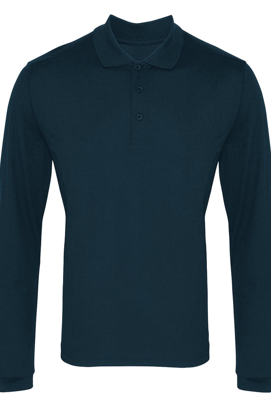 Mens Long Sleeve MoistureWicking Polo Shirt Premier Coolchecker Pique Polo