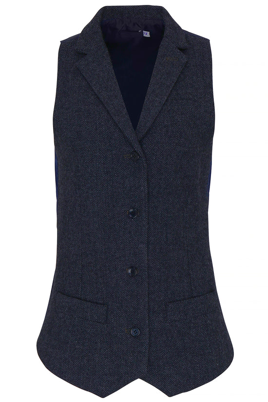 Versatile Womens Herringbone Waistcoat with Lapel Collar