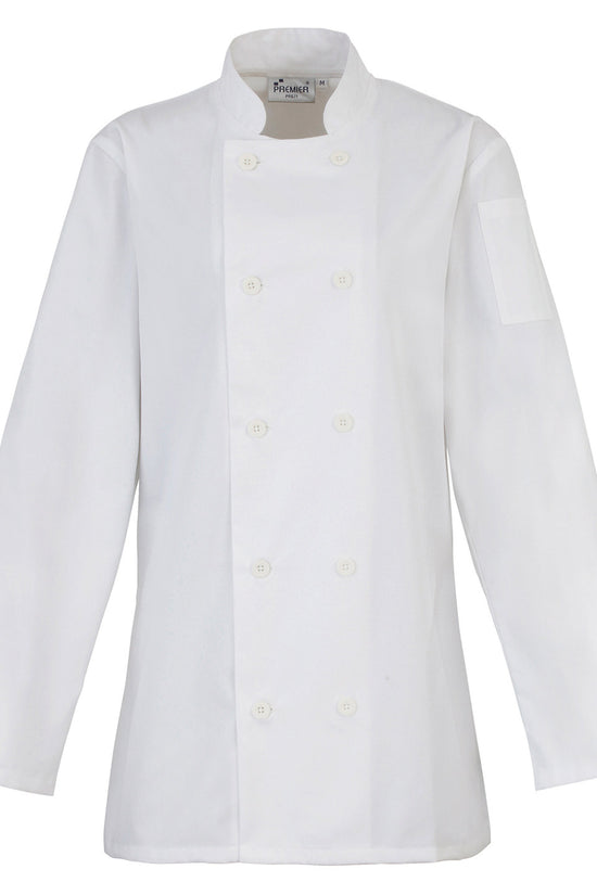 Premier Womens Long Sleeve Chefs Jacket Fitted Style White Buttons