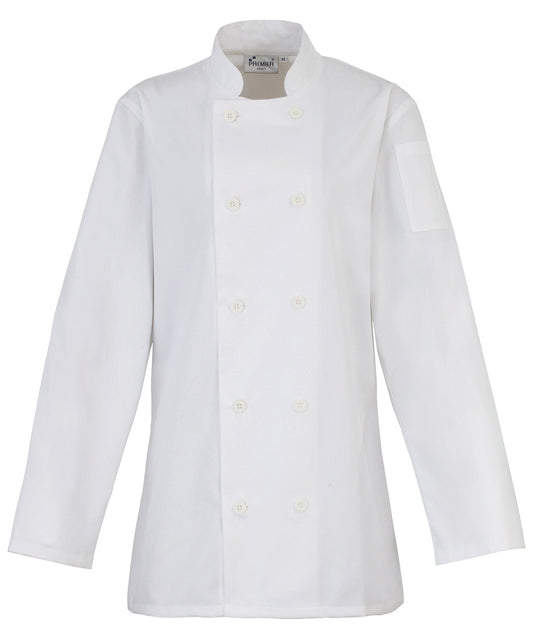Premier Womens Long Sleeve Chefs Jacket Fitted Style White Buttons
