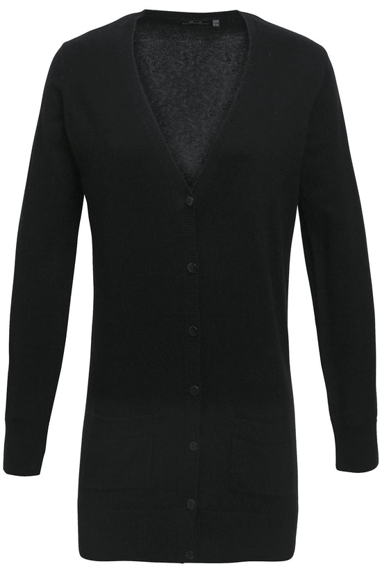 Womens Longline Knitted Cardigan with Ribbed VNeck and Pockets