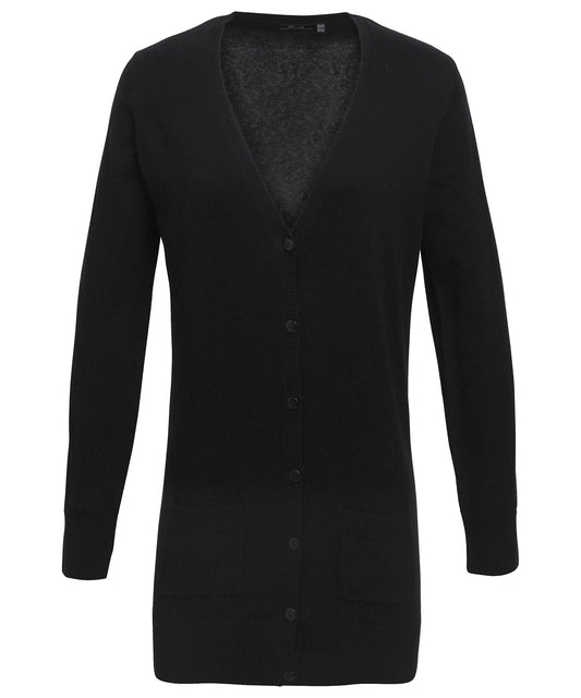 Womens Longline Knitted Cardigan with Ribbed VNeck and Pockets