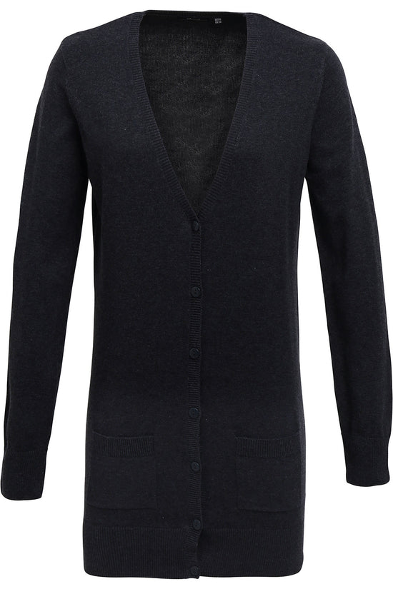 Womens Longline Knitted Cardigan with Ribbed VNeck and Pockets