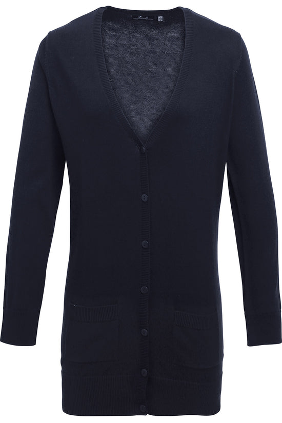 Womens Longline Knitted Cardigan with Ribbed VNeck and Pockets