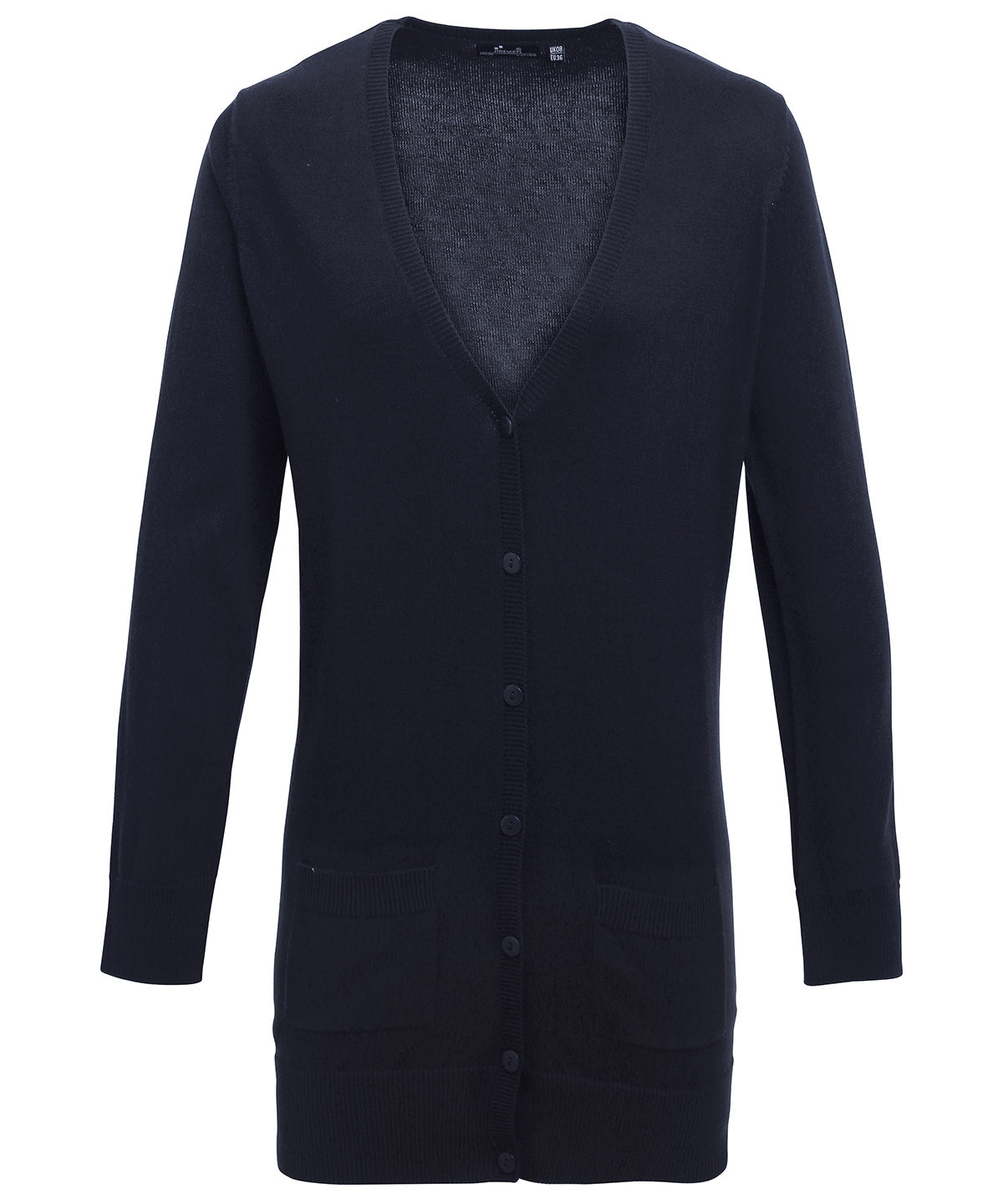 Womens Longline Knitted Cardigan with Ribbed VNeck and Pockets