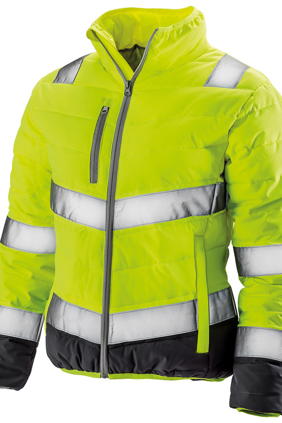 Fluorescent YellowGrey Womens Safety Jacket with High Visibility and Padded Comfort