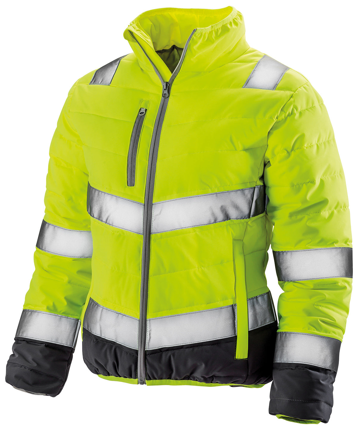 Fluorescent YellowGrey Womens Safety Jacket with High Visibility and Padded Comfort