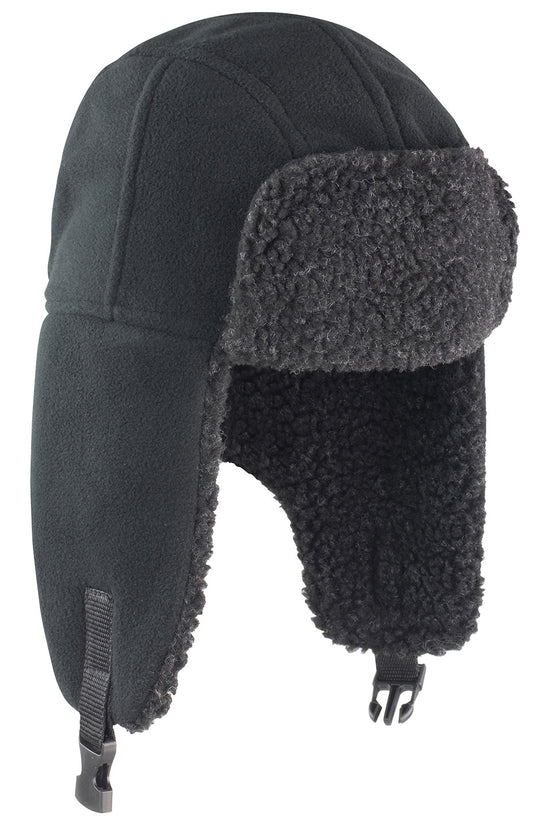 Black Thinsulate Sherpa Hat with Faux Lambswool Detailing