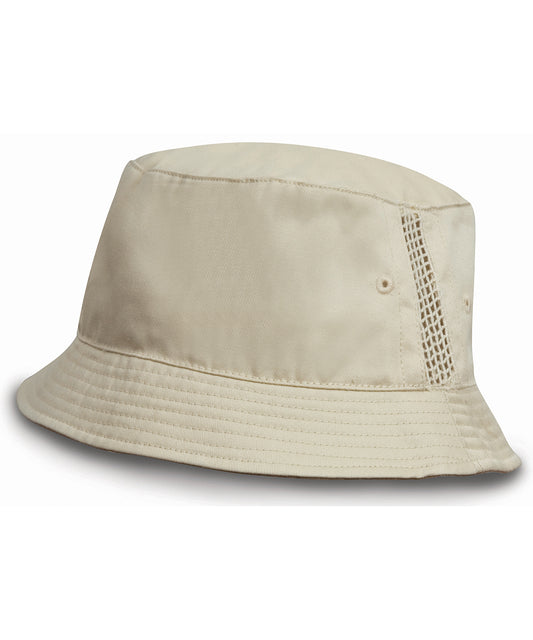 Result Headwear Deluxe Washed Cotton Bucket Hat with Mesh Panels