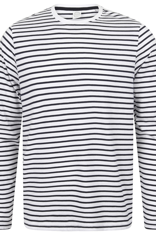 WhiteOxford Navy Unisex LongSleeved Striped TShirt