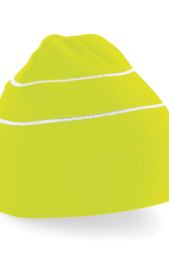 Beechfield Enhancedviz Beanie Hat Reflective Stripes Double Layer Knit Unisex Adult